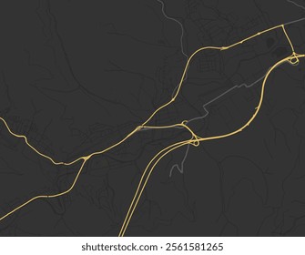 Vector city map of Kapfenberg in Austria with yellow roads isolated on a brown background.