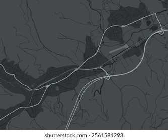 Vector city map of Kapfenberg in Austria with white roads isolated on a grey background.