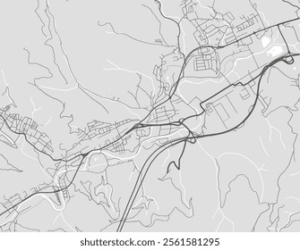 Vector city map of Kapfenberg in Austria with black roads isolated on a grey background.