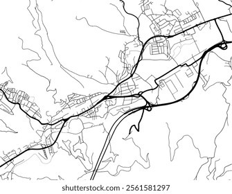 Vector city map of Kapfenberg in Austria with black roads isolated on a white background.