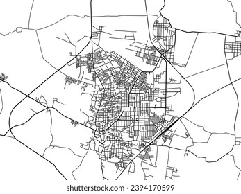 Stadtplan von Karaikkudi in der Republik Indien mit schwarzen Straßen einzeln auf weißem Hintergrund.