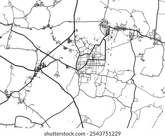 Vector city map of Karaikkudi in the Republic of India with black roads isolated on a white background.