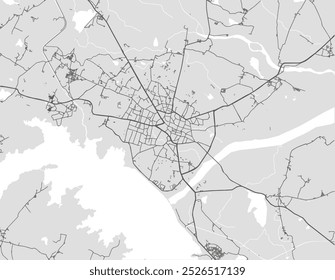 Vector city map of Karimnagar in the Republic of India with black roads isolated on a grey background.
