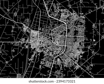 Vector city map of Karnal in the Republic of India with white roads isolated on a black background.