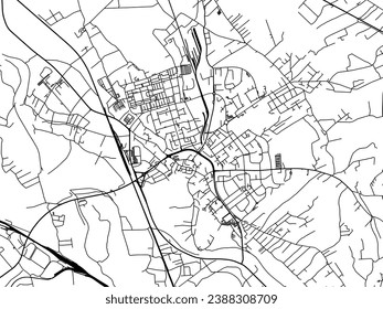 Mapa vectorial de Karvina en la República Checa con carreteras negras aisladas en un fondo blanco.