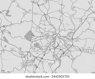 Vector mapa de la ciudad de Kassel en la Alemania con carreteras negras aisladas en un fondo gris.