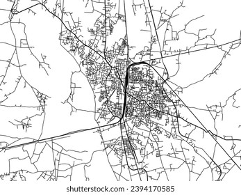 Mapa de la ciudad vector de Katihar en la República de India con carreteras negras aisladas en un fondo blanco.