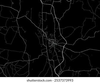 Vector city map of Katihar in the Republic of India with white roads isolated on a black background.