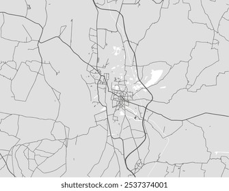 Vector city map of Katihar in the Republic of India with black roads isolated on a grey background
