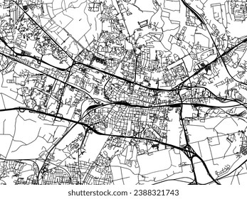 Mapa vectorial de Katowice en Polonia con carreteras negras aisladas en un fondo blanco.