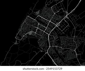Vector city map of Katwijk in the Netherlands with white roads isolated on a black background.