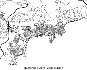Vector city map of Kavala in Greece with black roads isolated on a white background.