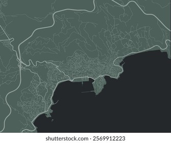 Vector city map of Kavala in Greece with white roads isolated on a green background