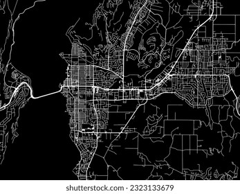 Vector city map of Kelowna British Columbia in Canada with white roads isolated on a black background.