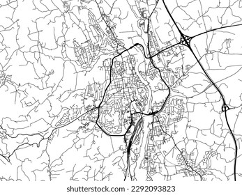 Stadtplan von Kempten in Deutschland mit schwarzen Straßen einzeln auf weißem Hintergrund.