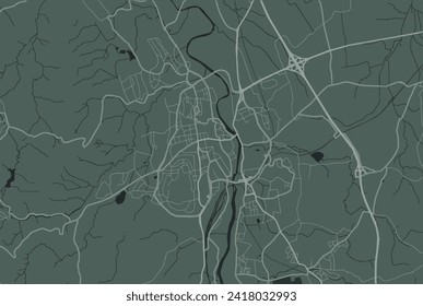 Vector city map of Kempten in the Germany with white roads isolated on a green background.