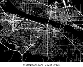 Mapa de la ciudad vectorial de Kennewick Washington en los Estados Unidos de América con carreteras blancas aisladas en un fondo negro.