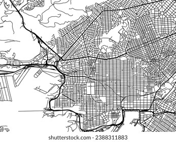 Vector city map of Keratsini in Greece with black roads isolated on a white background.