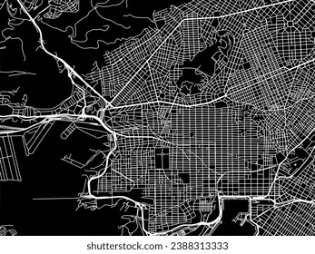Vector city map of Keratsini in Greece with white roads isolated on a black background.