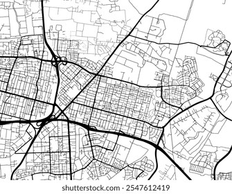 Mapa vetorial de Kfar Saba em Israel com estradas pretas isoladas sobre um fundo branco.