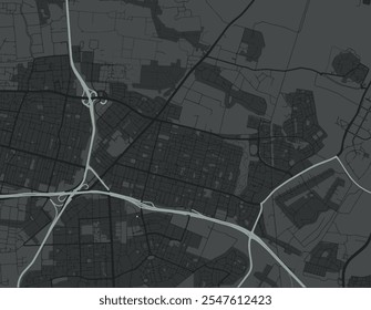 Mapa vetorial de Kfar Saba em Israel com estradas brancas isoladas sobre um fundo cinza.