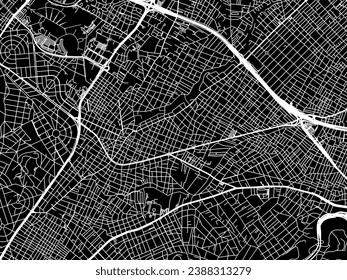 Mapa vectorial de la ciudad de Khalandrion en Grecia con carreteras blancas aisladas en un fondo negro.