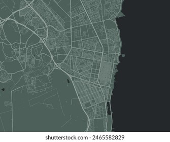 Vector city map of Khobar in the Kingdom of Saudi Arabia with white roads isolated on a green background.