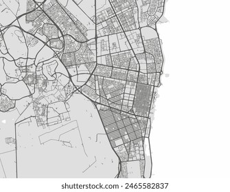 Vector city map of Khobar in the Kingdom of Saudi Arabia with black roads isolated on a grey background.