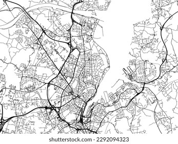 Vector city map of Kiel in the Germany with black roads isolated on a white background. svg