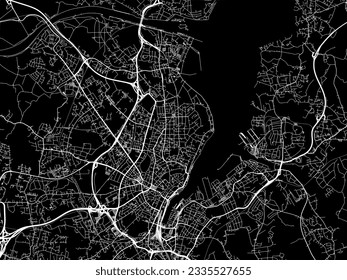Vector city map of Kiel in Germany with white roads isolated on a black background. svg