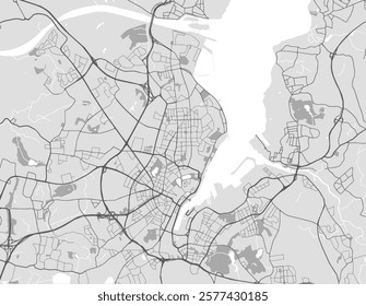 Vector city map of Kiel in the Germany with black roads isolated on a grey background.