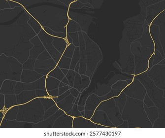 Vector city map of Kiel in the Germany with yellow roads isolated on a brown background.