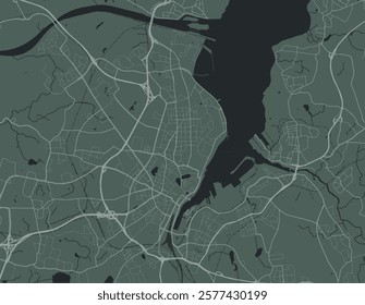 Vector city map of Kiel in the Germany with white roads isolated on a green background.