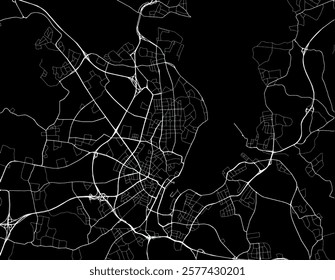 Vector city map of Kiel in the Germany with white roads isolated on a black background.