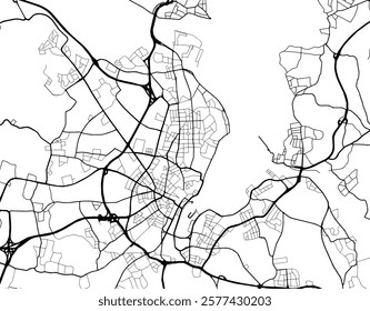 Vector city map of Kiel in the Germany with black roads isolated on a white background.