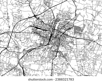 Vector city map of Kielce in Poland with black roads isolated on a white background.