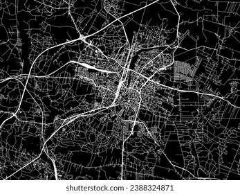 Vector city map of Kielce in Poland with white roads isolated on a black background.
