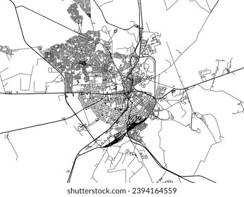 Mapa de la ciudad vectorial de Kimberley en Sudáfrica con carreteras negras aisladas en un fondo blanco.