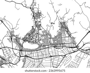 Vector city map of Kimhae in the South Korea with black roads isolated on a white background.