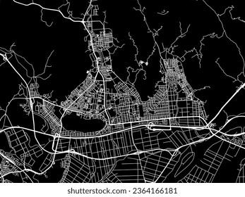 Mapa de la ciudad vector de Kimhae en Corea del Sur con caminos blancos aislados en un fondo negro.