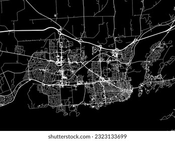 Mapa de la ciudad vectorial de Kingston Ontario en Canadá con carreteras blancas aisladas en un fondo negro.