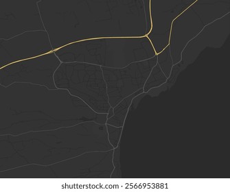 Vector city map of Kirkcaldy in the United Kingdom with yellow roads isolated on a brown background.