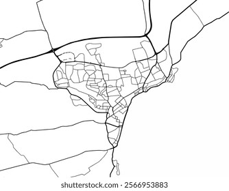 Vector city map of Kirkcaldy in the United Kingdom with black roads isolated on a white background.