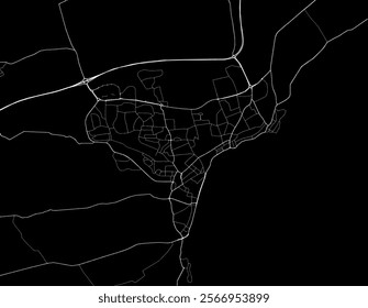 Vector city map of Kirkcaldy in the United Kingdom with white roads isolated on a black background