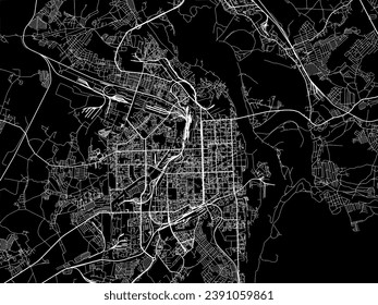 Vector city map of Kirov in the Russian Federation with white roads isolated on a black background.
