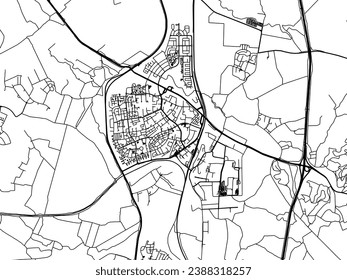 Mapa vectorial de la ciudad de Kiryat Gat en Israel con carreteras negras aisladas en un fondo blanco.