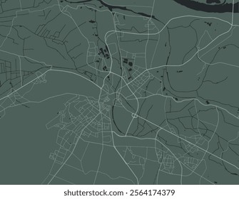 Vector city map of Kleve in Germany with white roads isolated on a green background.