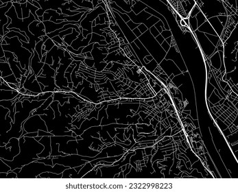 Vector city map of Klosterneuburg in Austria with white roads isolated on a black background.
