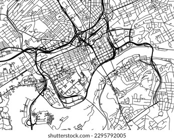 Vector city map of Knoxville Center Tennessee in the United States of America with black roads isolated on a white background.
