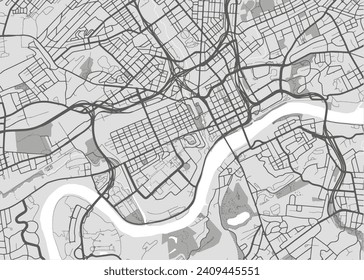 Stadtplan von Knoxville Center Tennessee in den Vereinigten Staaten von Amerika mit schwarzen Straßen einzeln auf grauem Hintergrund.